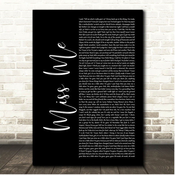 Drake Miss Me Black Script Song Lyric Print