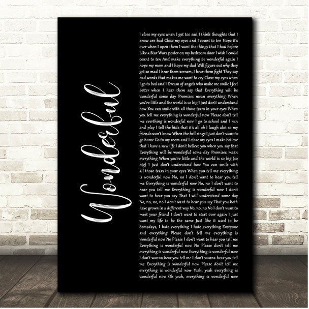 Everclear Wonderful Black Script Song Lyric Print