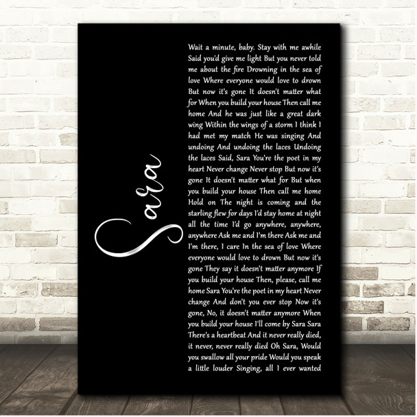 Fleetwood Mac Sara Black Script Song Lyric Print