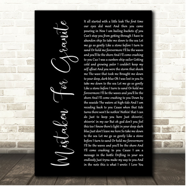 Golden Boy Mistaken For Granite Black Script Song Lyric Print