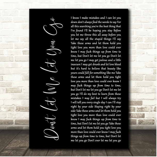 Jamie Lawson Don't Let Me Let You Go Black Script Song Lyric Print