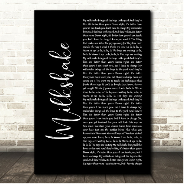 Kelis Milkshake Black Script Song Lyric Print