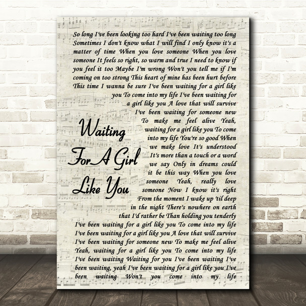 Foreigner Waiting For A Girl Like You Vintage Script Song Lyric Quote Print