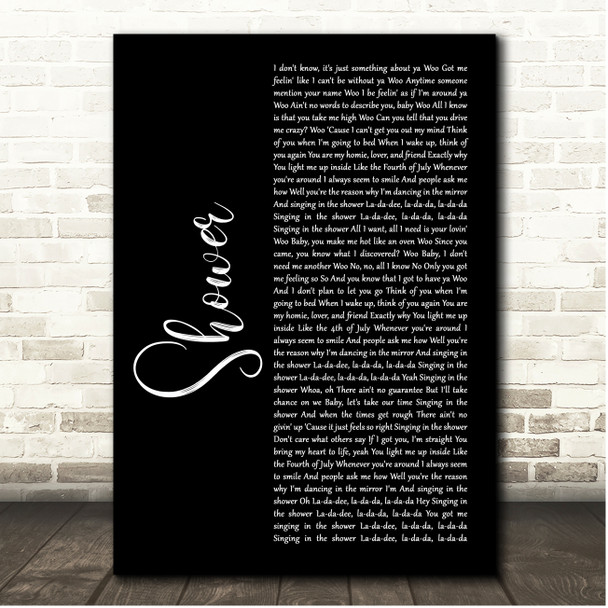 Becky G Shower Black Script Song Lyric Print