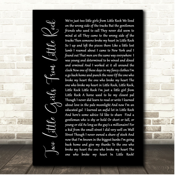 Marilyn Monroe Two Little Girls From Little Rock Black Script Song Lyric Print