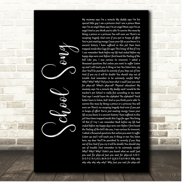 Matilda the Musical School Song Black Script Song Lyric Print