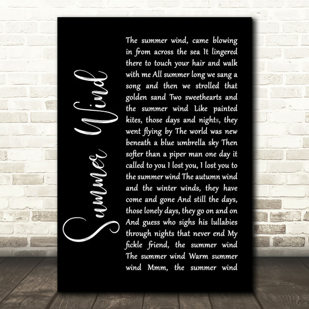 Frank Sinatra Summer Wind Black Script Song Lyric Quote Print