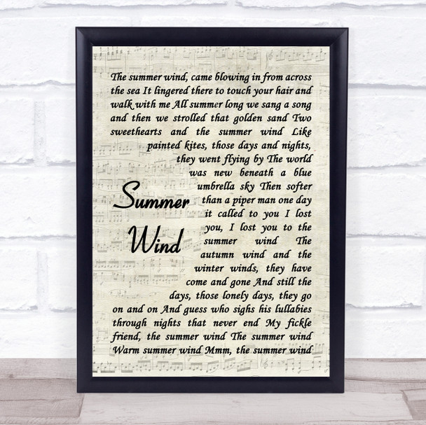 Frank Sinatra Summer Wind Vintage Script Song Lyric Quote Print