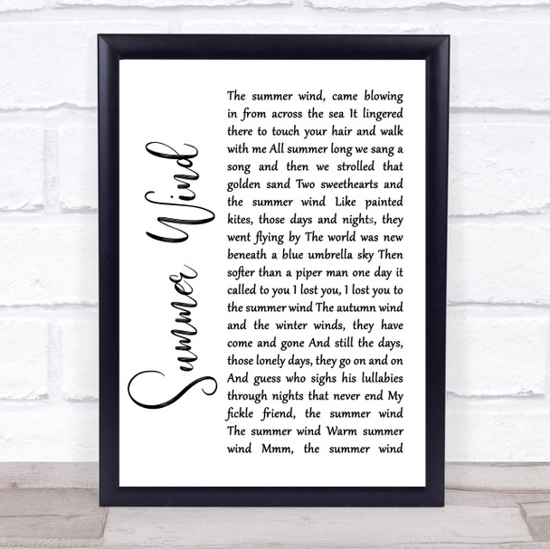 Frank Sinatra Summer Wind White Script Song Lyric Quote Print