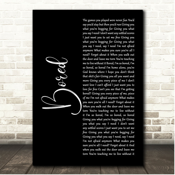 Billie Eilish Bored Black Script Song Lyric Print