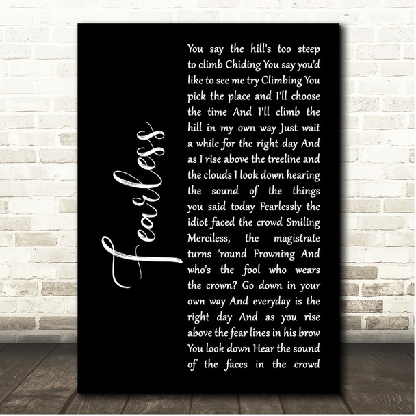 Pink Floyd Fearless Black Script Song Lyric Print