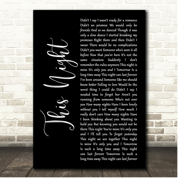 Billy Joel This Night Black Script Song Lyric Print