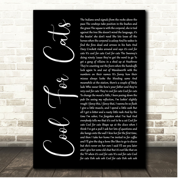 Squeeze Cool For Cats Black Script Song Lyric Print