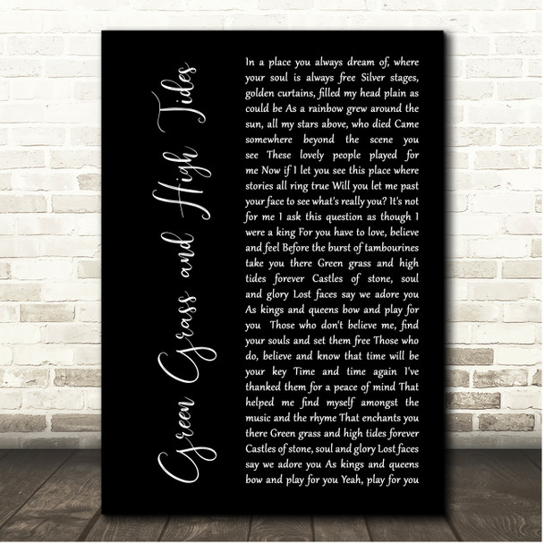The Outlaws Green Grass and High Tides Black Script Song Lyric Print