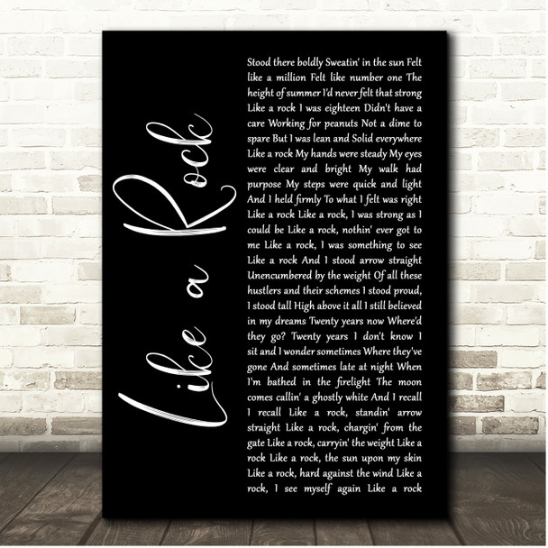 Bob Seger Like a Rock Black Script Song Lyric Print