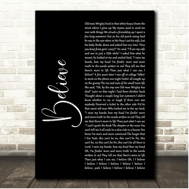 Brooks & Dunn Believe Black Script Song Lyric Print