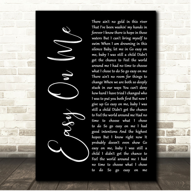 Adele Easy On Me Black Script Song Lyric Print