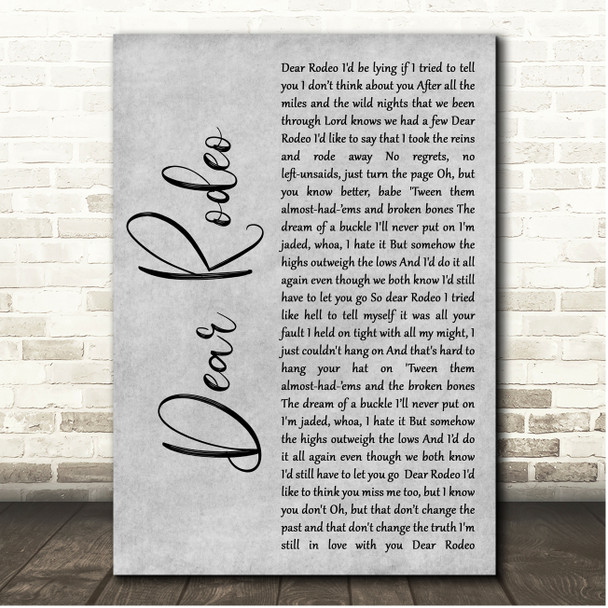 Cody Johnson Dear Rodeo Grey Rustic Script Song Lyric Print