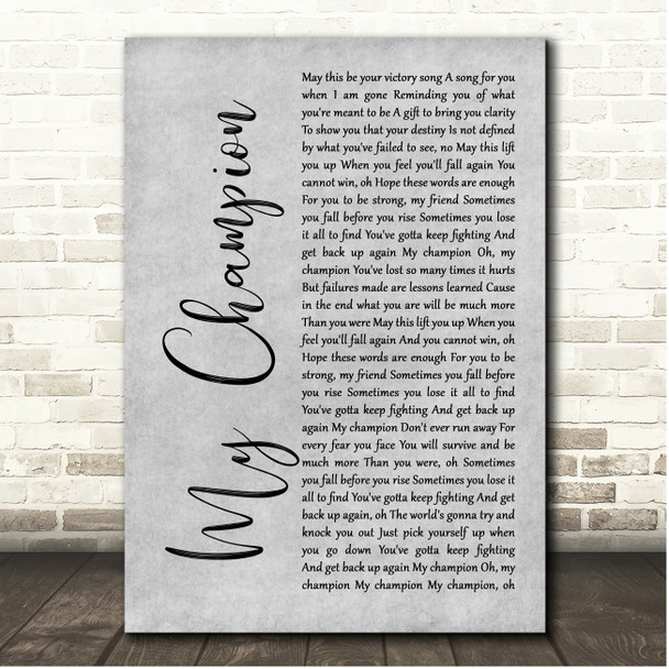 Alter Bridge My Champion Grey Rustic Script Song Lyric Print