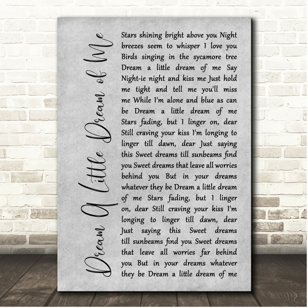 Doris Day Dream A Little Dream of Me Grey Rustic Script Song Lyric Print