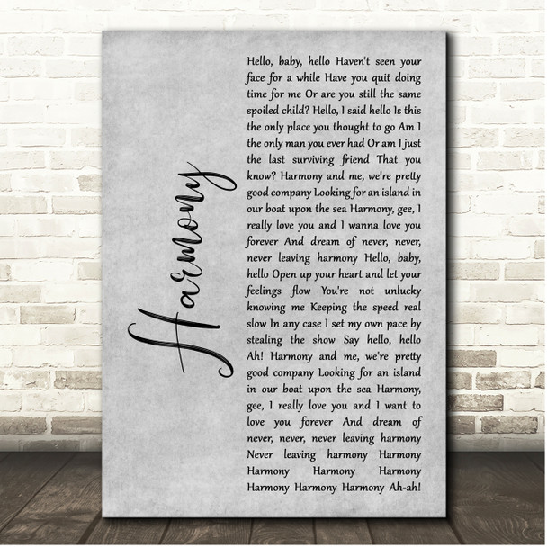 Elton John Harmony Grey Rustic Script Song Lyric Print