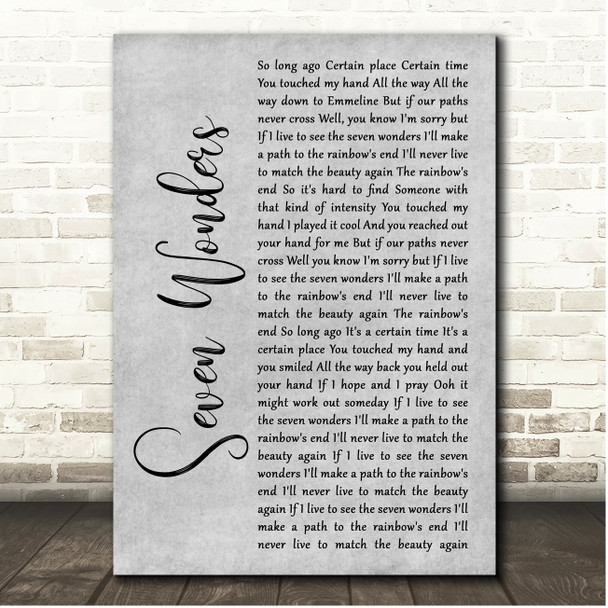 Fleetwood Mac Seven Wonders Grey Rustic Script Song Lyric Print