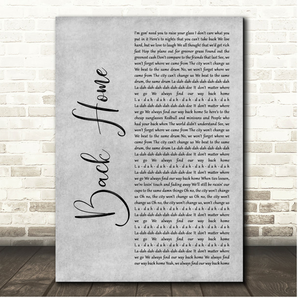 Andy Grammer Back Home Grey Rustic Script Song Lyric Print