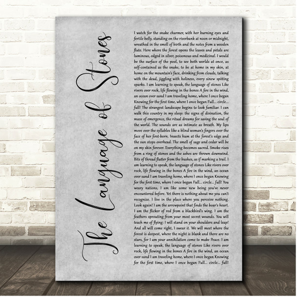 Geoff Bartley, Sarah Stockwell The Language of Stones Grey Rustic Script Song Lyric Print