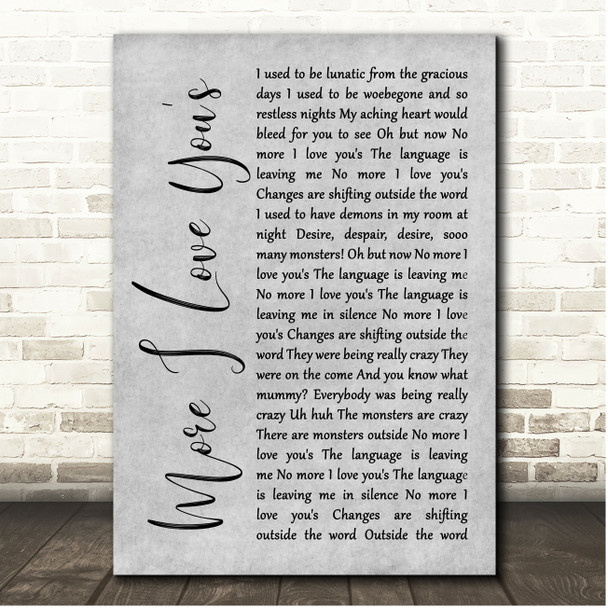 Annie Lennox No More I Love You's Grey Rustic Script Song Lyric Print