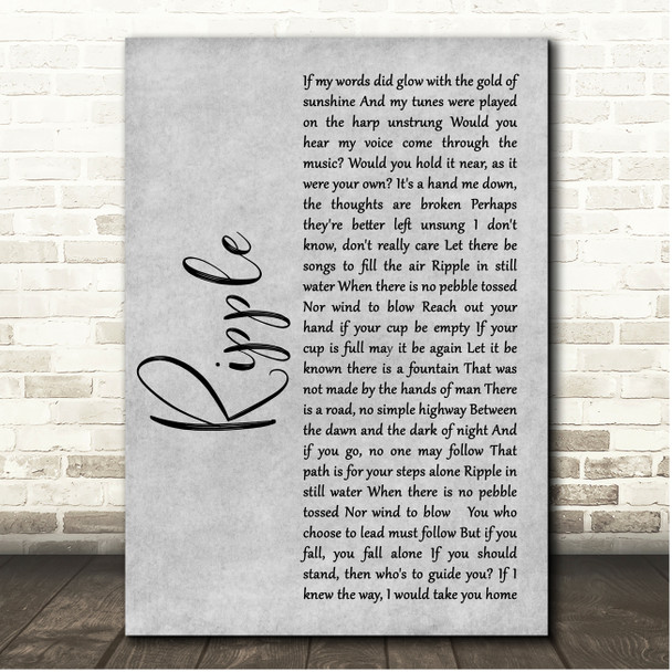 Jerry Garcia Ripple Grey Rustic Script Song Lyric Print