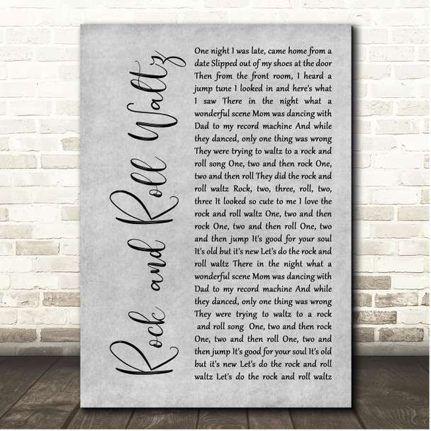 Kay Starr Rock and Roll Waltz Grey Rustic Script Song Lyric Print