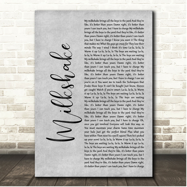 Kelis Milkshake Grey Rustic Script Song Lyric Print