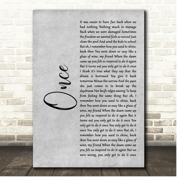 Liam Gallagher Once Grey Rustic Script Song Lyric Print