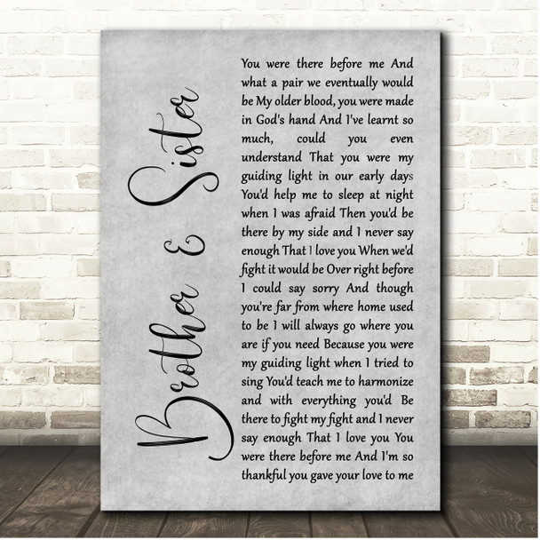 Matthew Mole Brother & Sister Grey Rustic Script Song Lyric Print