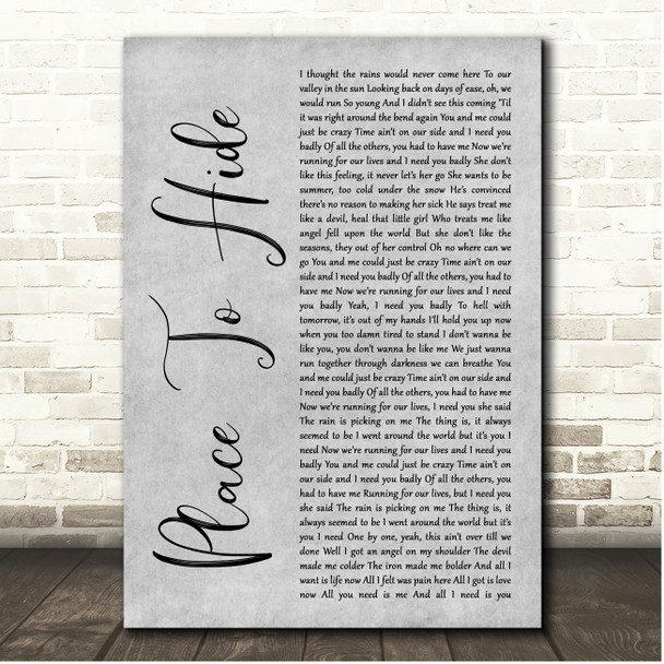 O.A.R Place To Hide Grey Rustic Script Song Lyric Print