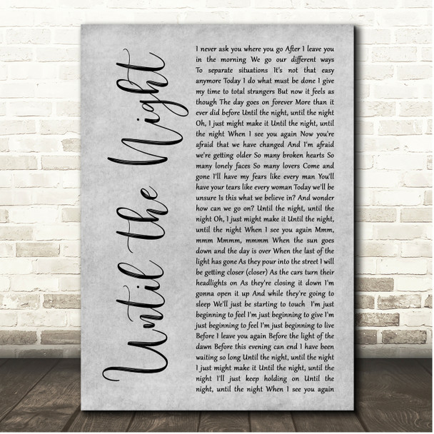 Billy Joel Until the Night Grey Rustic Script Song Lyric Print