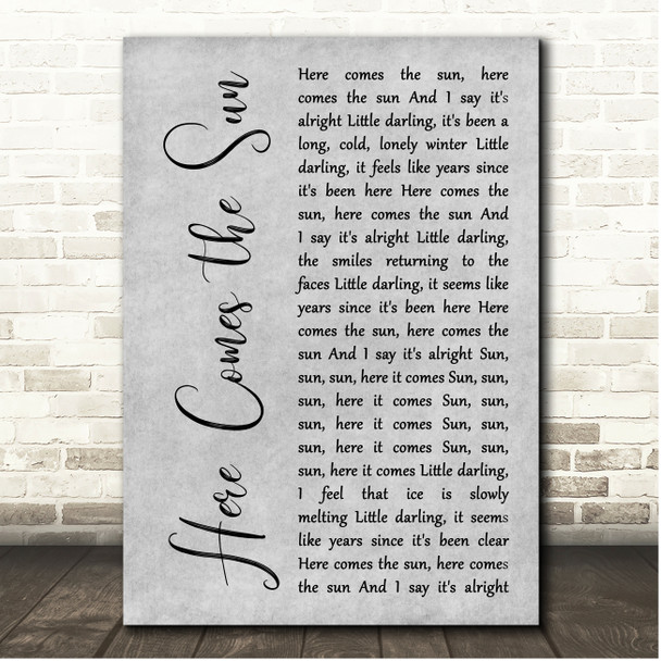 Richie Havens Here Comes the Sun Grey Rustic Script Song Lyric Print