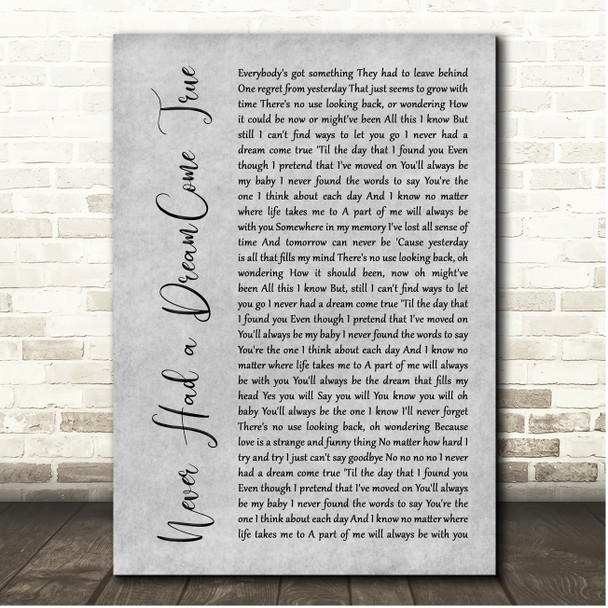 S Club 7 Never Had a Dream Come True Grey Rustic Script Song Lyric Print