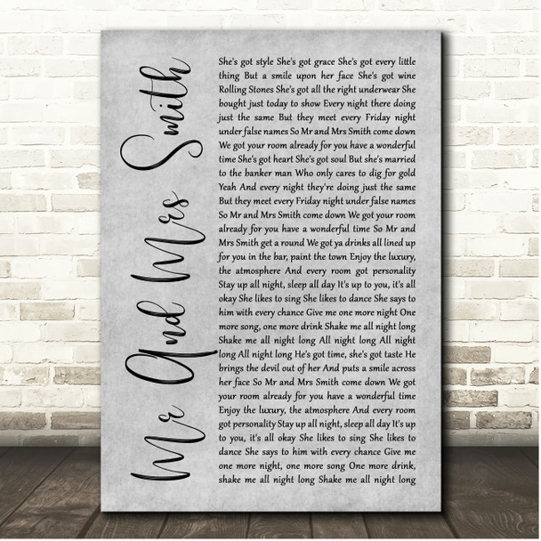 Stereophonics Mr And Mrs Smith Grey Rustic Script Song Lyric Print