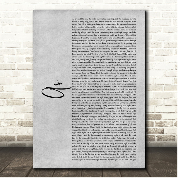 Stevie Wonder As Grey Rustic Script Song Lyric Print