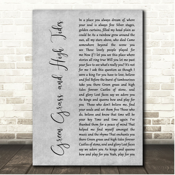 The Outlaws Green Grass and High Tides Grey Rustic Script Song Lyric Print