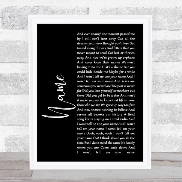 Goo Goo Dolls Name Black Script Song Lyric Quote Print