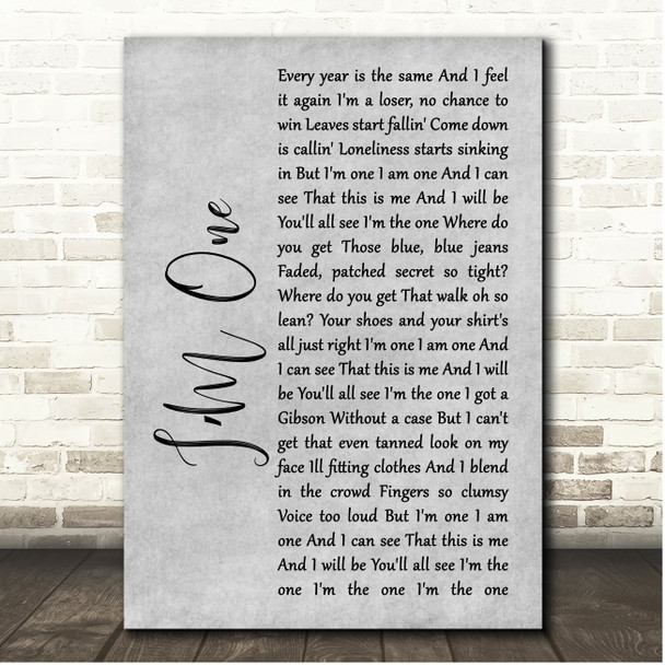 The Who IM One Grey Rustic Script Song Lyric Print