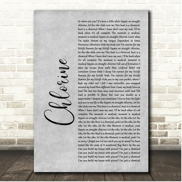 Twenty One Pilots Chlorine Grey Rustic Script Song Lyric Print