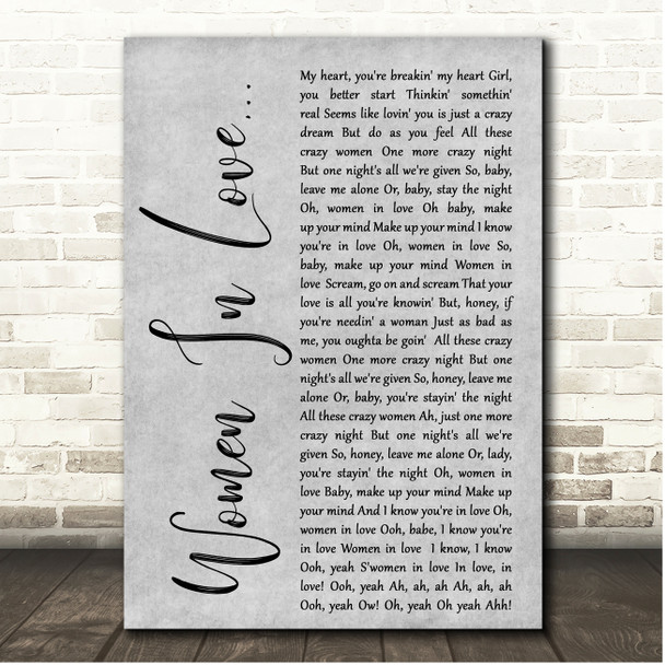 Van Halen Women In Love Grey Rustic Script Song Lyric Print