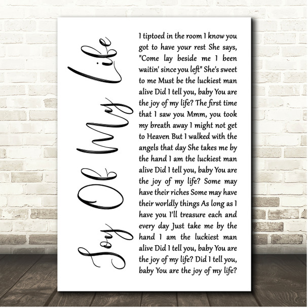 Chris Stapleton Joy Of My Life White Script Song Lyric Print