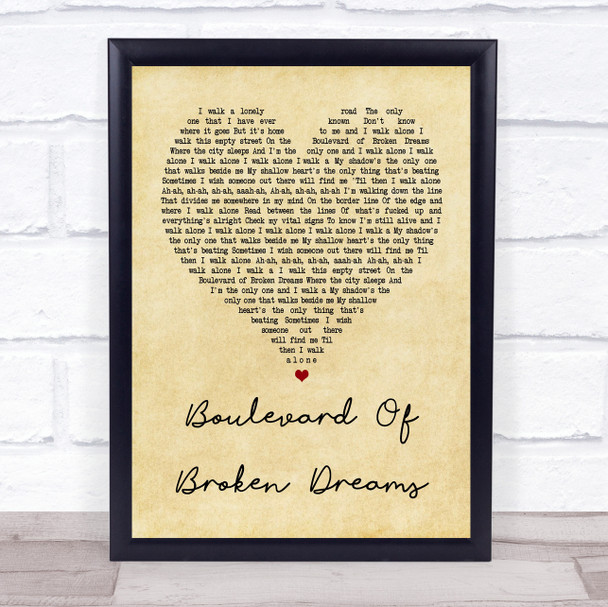 Green Day Boulevard Of Broken Dreams Vintage Heart Song Lyric Quote Print