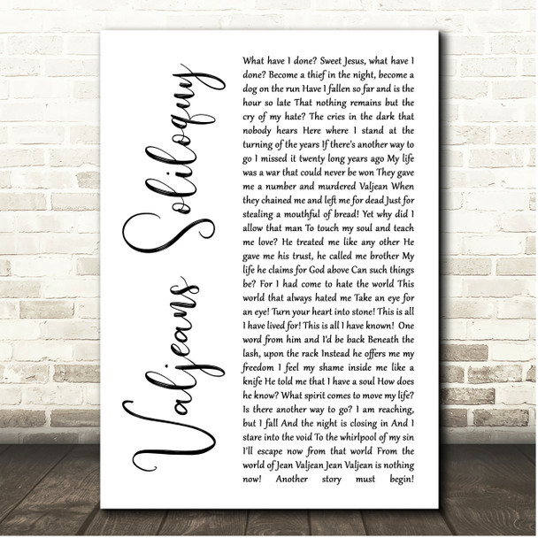 Claude-Michel Schönberg What Have I Done (Valjeans Soliloquy) White Script Song Lyric Print