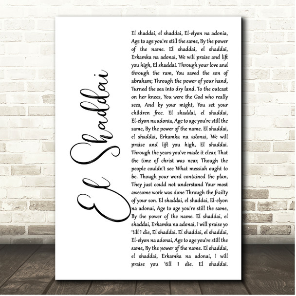 Amy Grant El Shaddai White Script Song Lyric Print