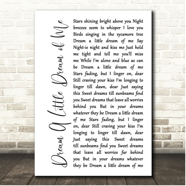 Doris Day Dream A Little Dream of Me White Script Song Lyric Print